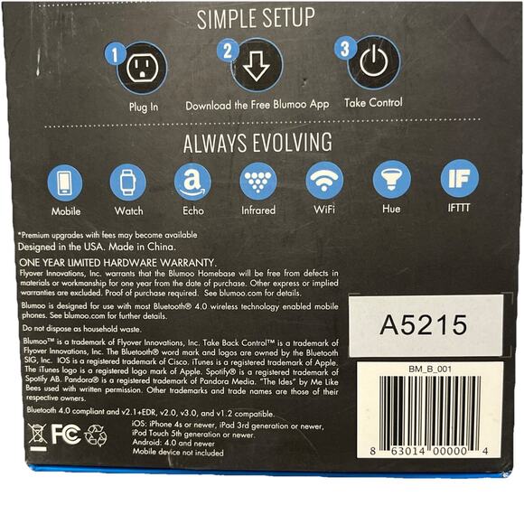 Blumoo Universal Remote HomeBase Bluetooth Music Streaming Control System A5215 - Picture 9 of 9